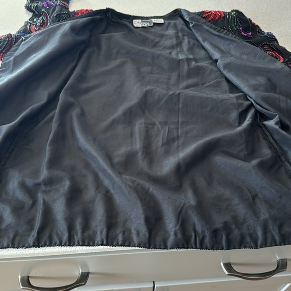 Vintage 80s Silk Sequin Beaded Long Sleeve ART DECO Jacket small India by Carina - Picture 14 of 15